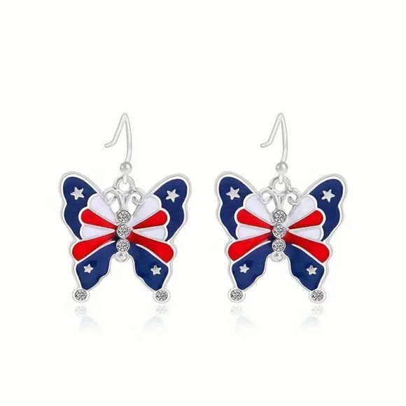 New - Patriotic American Butterfly Earrings - Picture 1 of 6